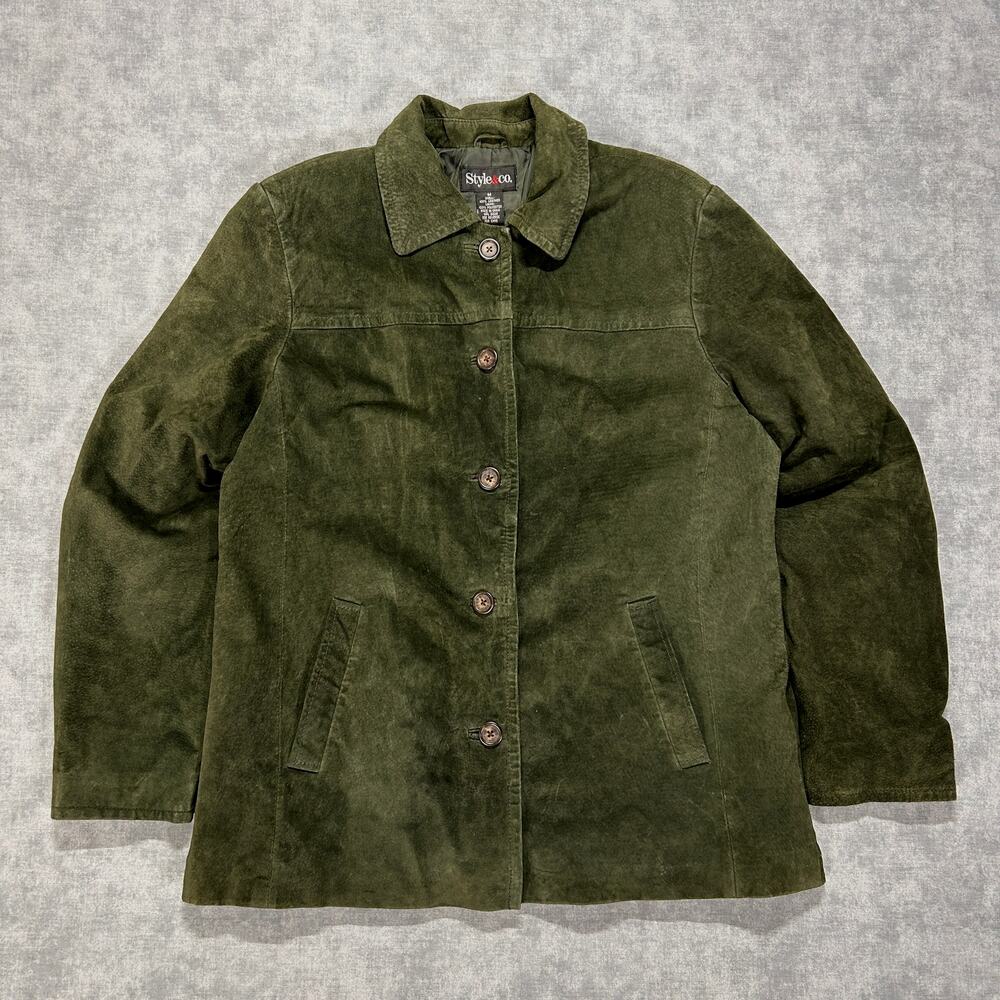 VTG Style & Co green suede leather barn jacket streetwear Y2K womens M